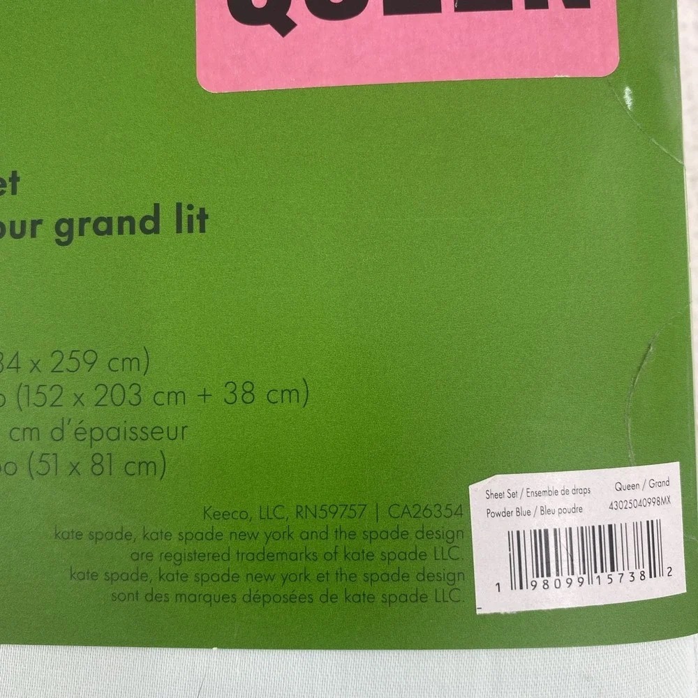 Kate Spade Sheet Set QUEEN Powder Blue 100% Cotton Sateen Solid Color Crisp